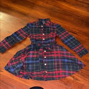 Ralph Lauren Blue and Red Peplum Dress with Mandarin Collar